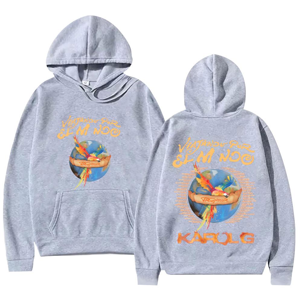 Karol G Viajando Por El Mundo Tropitour Hoodies Long Sleeve High Street Sweatshirts Unisex New Pattern Pullovers