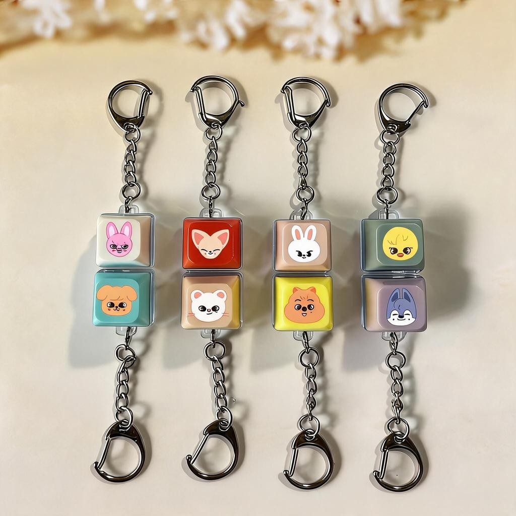 8pcs Stray Kids Keycap Keychain Set, Cute Double Keyboard Keycap Bag Charm, Kpop Pendant for STAY Fans