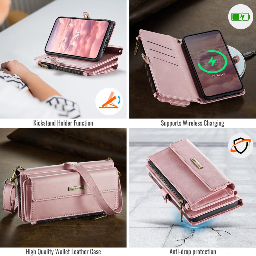 For iPhone 11 Case CASEME C39 RFID Blocking Zipper Wallet Stand Leather Cover with Strap