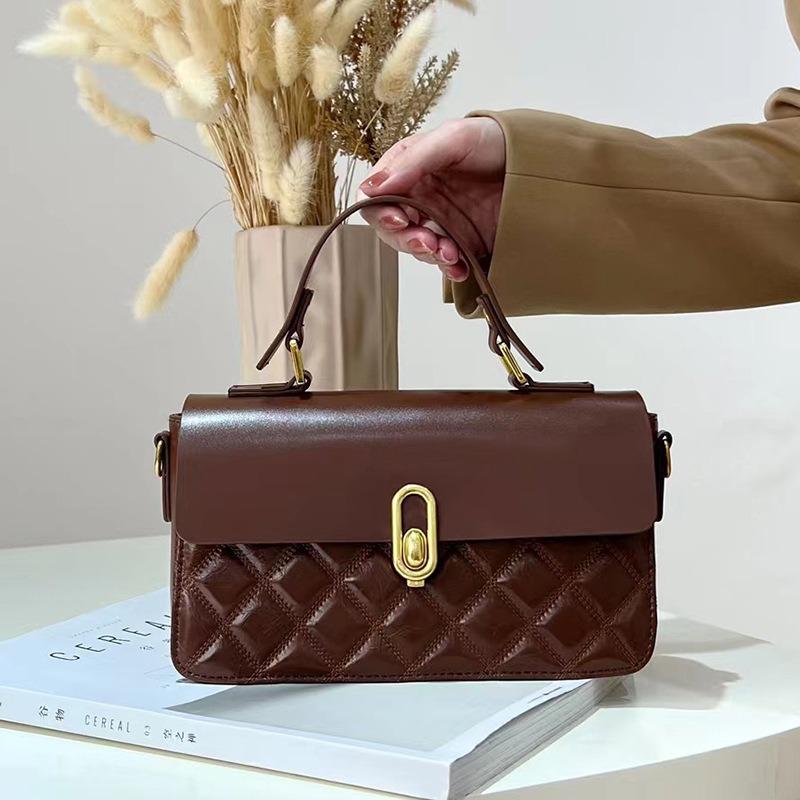 Leather Light Luxury Small Bag Summer New Daily Commute Casual Versatile Fashion Diamond Square Bag