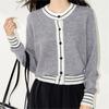 Autumn Grey Knit Sweater Women Premium Stripe Slim Cardigan Top