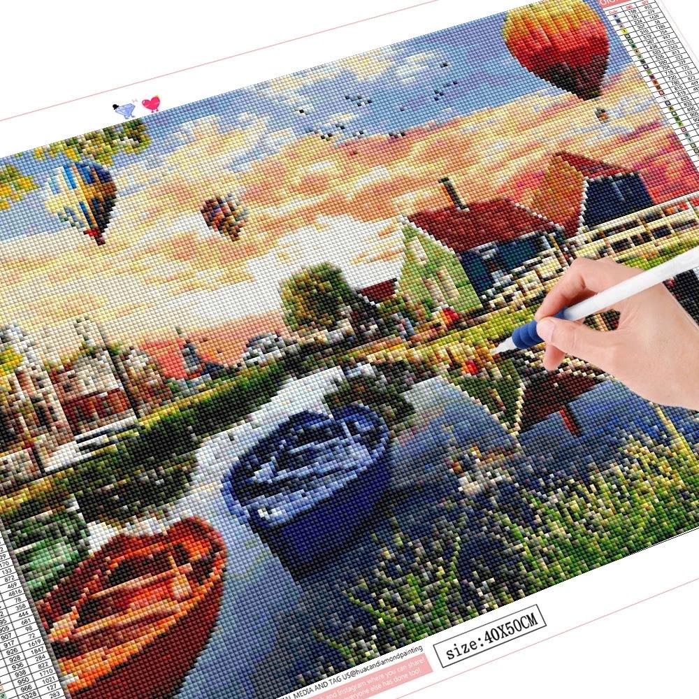 

HUACAN 5D DIY алмазная живопись парусник полная квадратная алмазная вышивка пейзаж дом Алмазная мозаика воздушный шар Декор для дома Full Square 20*30 cm