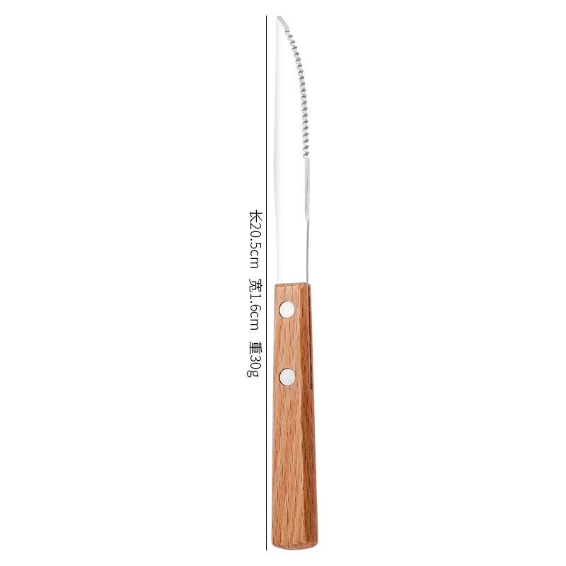Four-Piece Cutlery Set: Stainless Steel Steak Knife, Fork, Spoon, with Rosewood Handles.