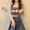Short Knitted Vest Polyester Fiber Sleeveless Top Sweet Hollow Out Top  Women's