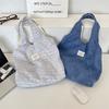 Retro Blue Grid Lazy Shoulder Shopping Bag Women Go Out Leisure Commuter Vest Bag Tote Bag