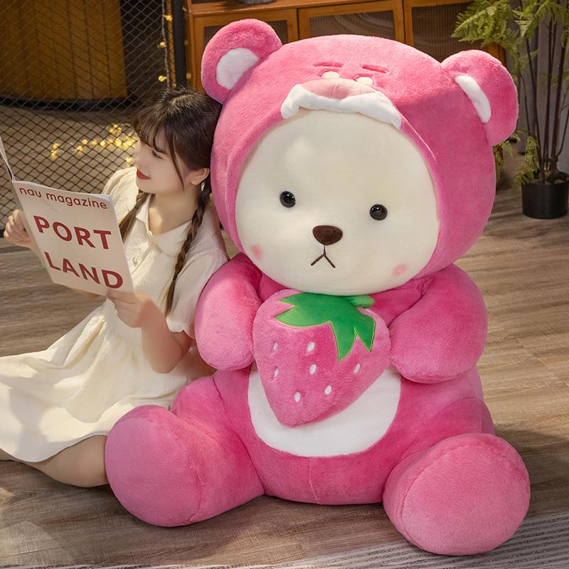 Extra Large Strawberry Bear Plush Hug Pillow - Stuffed Toy for Sleeping and Gift for Girls and Children