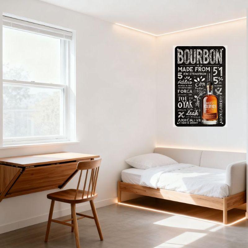 Bourbon Metal Tin Sign Chalkboard Style with Vintage Illustration & Text for Bar Restaurant Man Cave Home Decor
