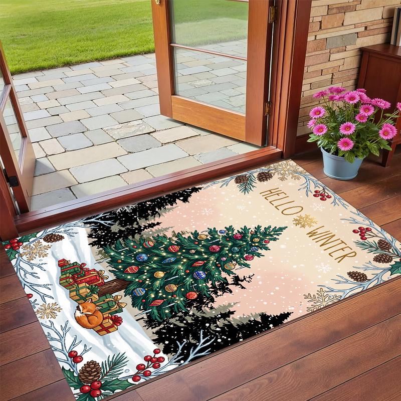 Christmas Printed Square Area Rug Soft Non Slip Floor Carpet For Bedroom Holiday Gift