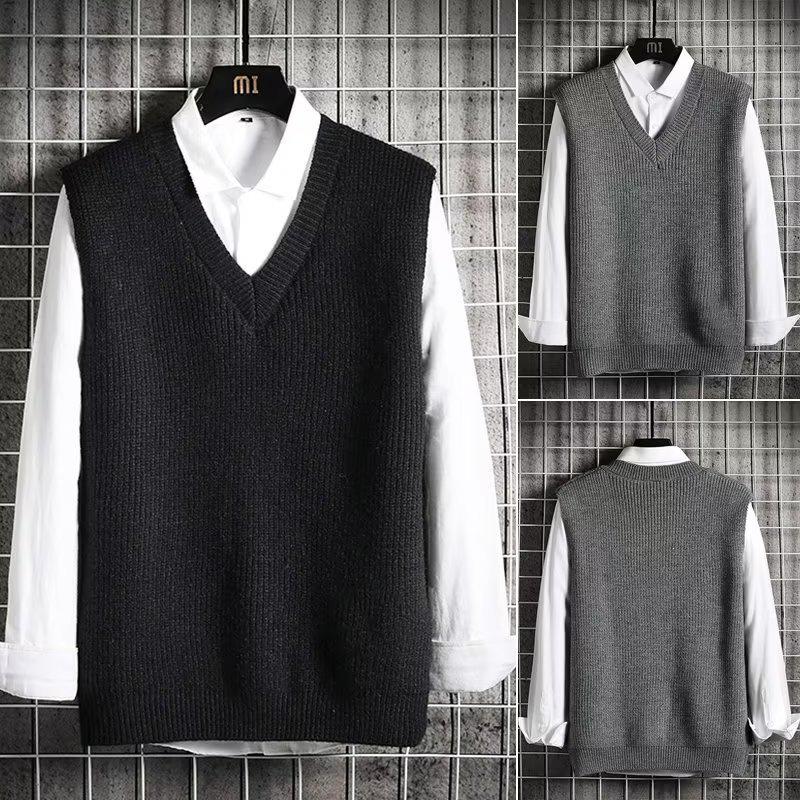 Hong Kong Style Loose Knit Vest for Men - Autumn/Winter Korean Sleeveless Jacket