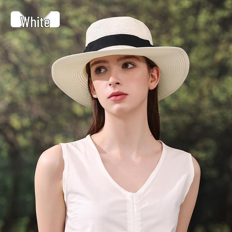 Foldable Wide Brim Raffia Panama Straw Sun Hat with Square Buckle - Breathable, UV Protection for Outdoors