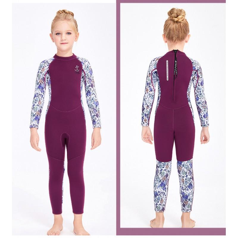 Girls 2.5mm Neoprene Wetsuit Snorkeling Swimming Warm Full Body Long Sleeve Dive Suit Kids Winter Fall