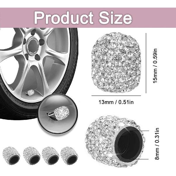 Bling Tire Valve Stem Caps 4 Pack Crystal Tire Caps Shinny Rhinestone for Women, Wheel Tire Valve, Car Accessories Universal for Cars, Trucks, SUV