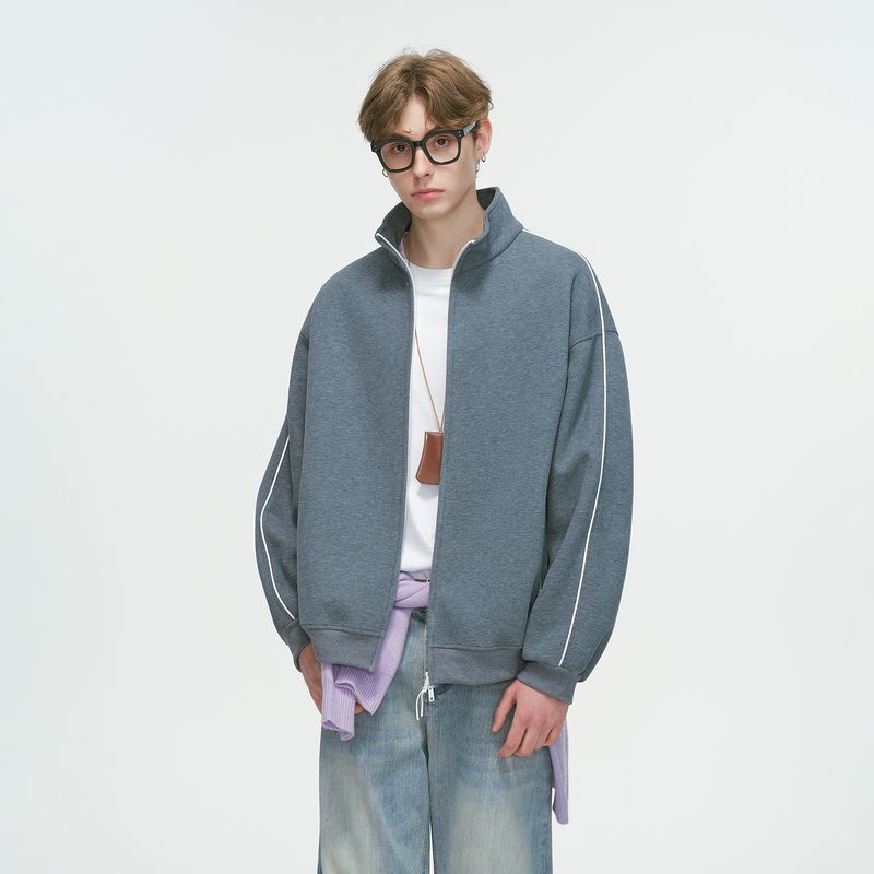 Dream Made American-Style Stand-Up Collar Air Layer Heavyweight Cardigan Sweatshirt for Men, Spring and Autumn Casual Sports Jacket