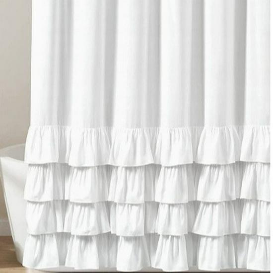 Großer Handgefertigter Wasserdichter Schimmelresistenter Polyester-Duschvorhang mit Spitzen und Kunststoffhaken 180x200 cm