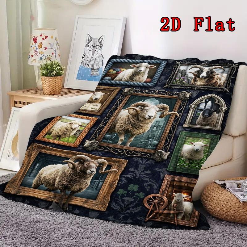 Sheep Portraits Gallery 2D Flat Pattern Flannel Blanket, High Quality All Seasons, Home Decor, Warmth and Comfort, Perfect for Christmas Gifts.