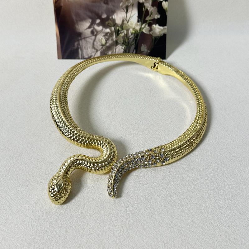 Tooxika Exaggerated Personality Diamond Encrusted Snake Opening Elastic Collar Fashion Temperament Necklace