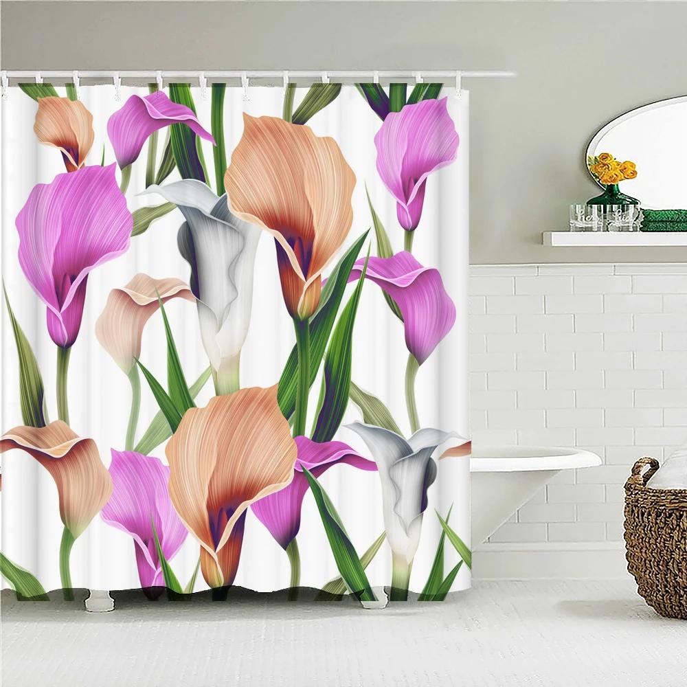 Kolorowy Tulipan Kwiaty Róży Drzewa Zasłona prysznicowa Zasłony Łazienkowe Natura Kwiat Wodoodporna Tkanina Polieste Wanna Wystrój Domu