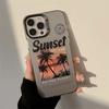 Sunset Coconut Tree Scenery Laser Phone Case For iPhone 16 15 14 13 12 11 Pro Max XS XR X 7 8 Plus SE  Shockproof Hard Cover