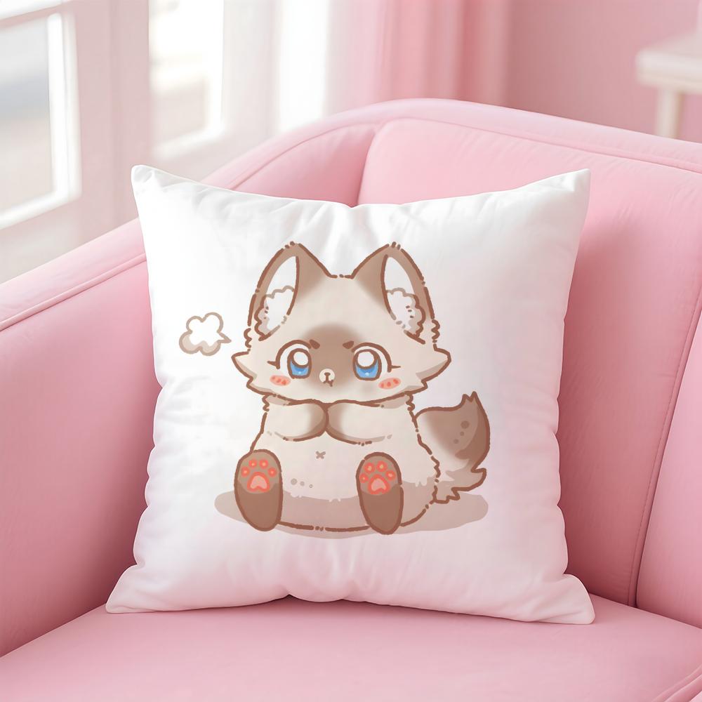 Cute Cure Animal Angry Art Cushion Cover Pillowcase Short Plush Invisible Zipper Room Sofa Cushion Cover