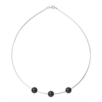 Necklace - - 3 Black Freshwater Cultured Pearls - 925 Silver - 42 Cm - AAA+