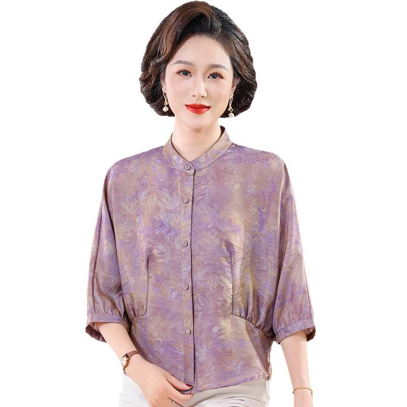 Imitation Silk Slimming Summer Top for Middle-Aged Women - Age-Defying, Tummy-Covering, Elegant Shirt for 50+ Noblewomen