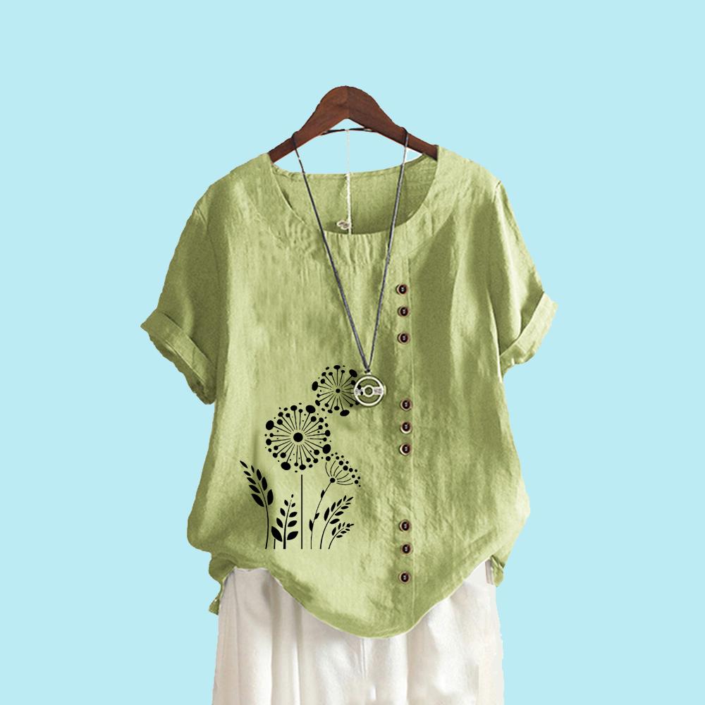 

Блузки с цветочным принтом для женщин, летняя модная футболка с коротким рукавом, женская повседневная свободная рубашка с круглым воротником, большие размеры XXXXXL зелёный