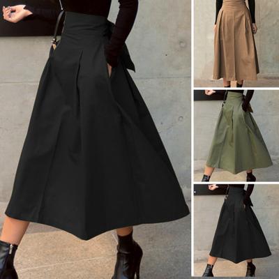Midi Skirt Solid Color Bow Spring Summer Sweet Slim-fitting Skirt for Daily Wear