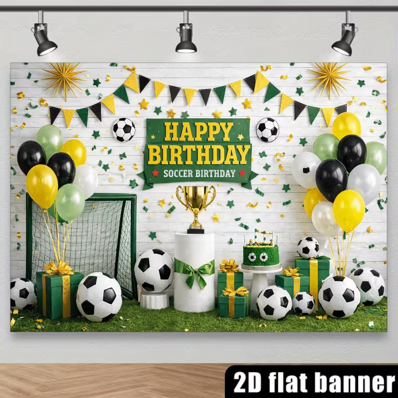 2D Boys Soccer Birthday Photography Backdrop, Football Party Decor