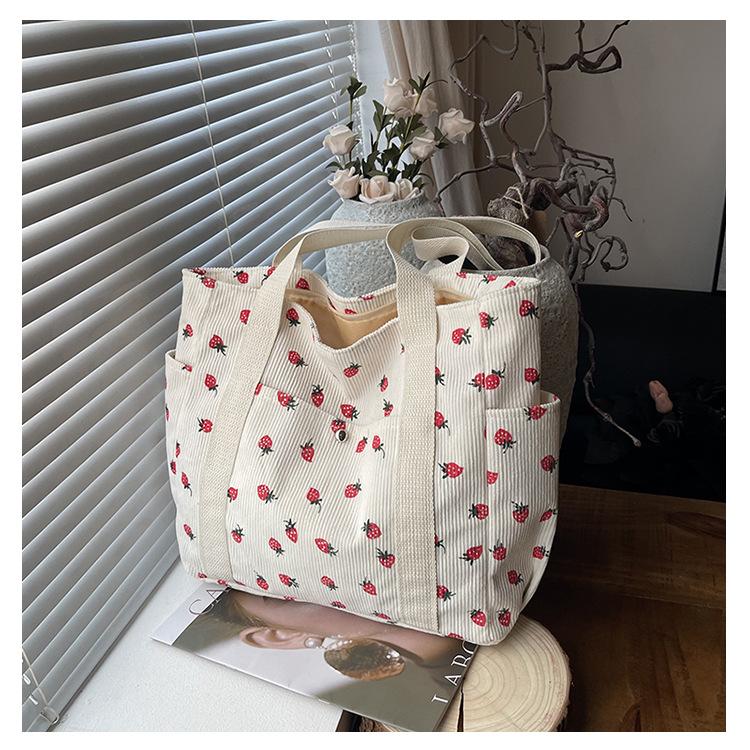 

Fashion Corduroy Shoulder Bag for Women, Cute Printed Handbag, Casual Commuter & Shopping Purse, Trendy Underarm Bag 42 31 11 cm