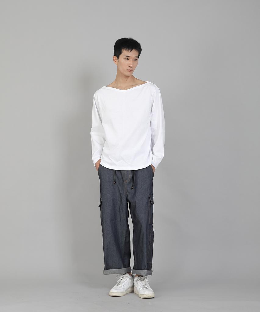 Seinteukeulu Plain Boat Neck 16S Cotton Long Sleeve T-Shirt Pbl-890 White