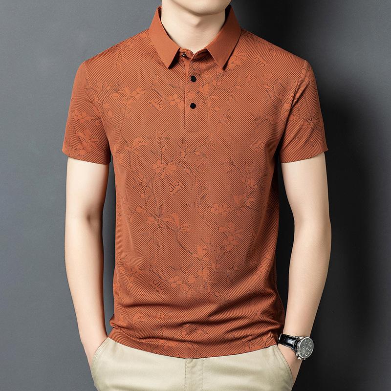 Summer Lapel Collar Short Sleeve T-Shirt Men's Printed Trendy Casual Polo Shirt Top