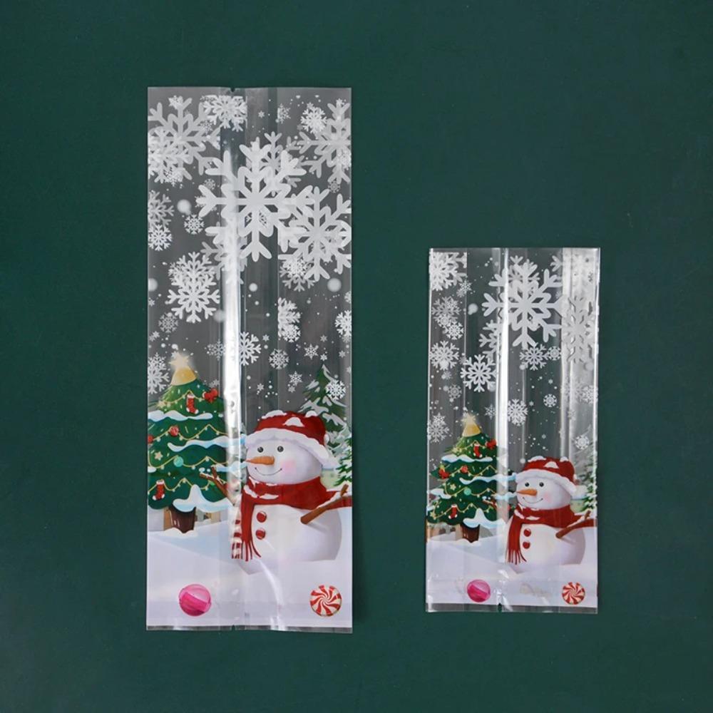 50/100Pcs Plastic Christmas Gifts Bags Snowman Snowflake Pattern Candy Packaging Bags  Home Use