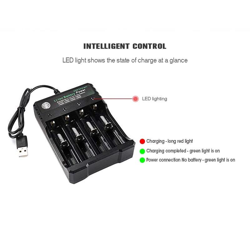 18650 Battery USB Charger 4 Slots Rechargeable Lithium Battery Charger with LED Light Charging for 18650 16650 14650 16340