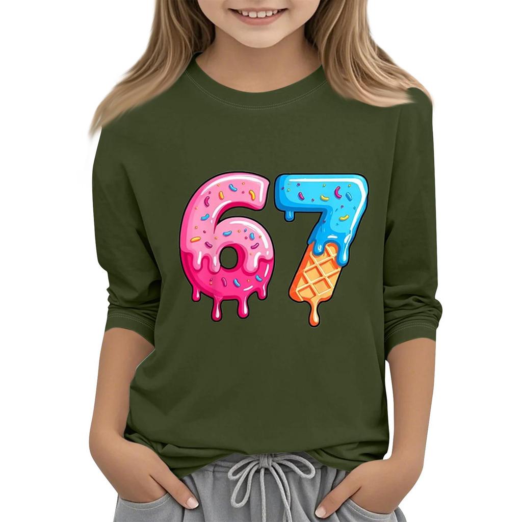 Moda dziecięca Koszulka z rękawem trzy czwarte z okrągłym dekoltem z nadrukiem Casualowa