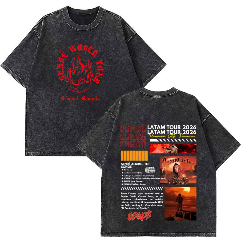 Rapper Ryan Castro Sende Latam Album Tour 2026 Magliette Stampate Unisex Unisex Hip Hop T Shirt Estive Cotone Ampio Vintage Lavate T-shirt