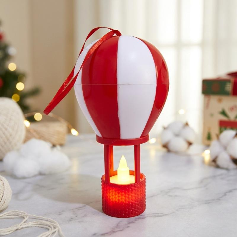 Hot Air Balloon Electric Candle Lamp Soft Light Glowing Hanging Ornament for Christmas Bedroom Night Light Party Decor красный