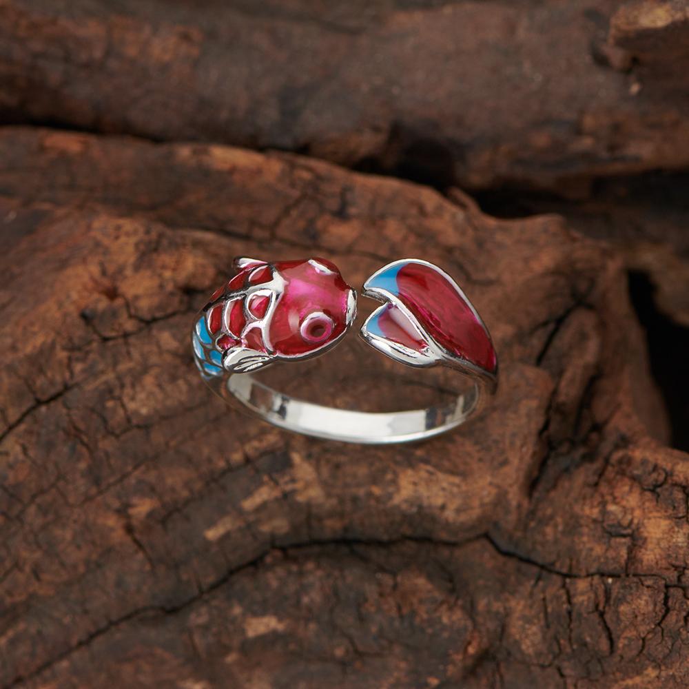 Vintage Lucky Koi Fish Opening Rings For Women  Silver Color Metal Delicate Fish Female Finger Ring Party Jewelry Gifts