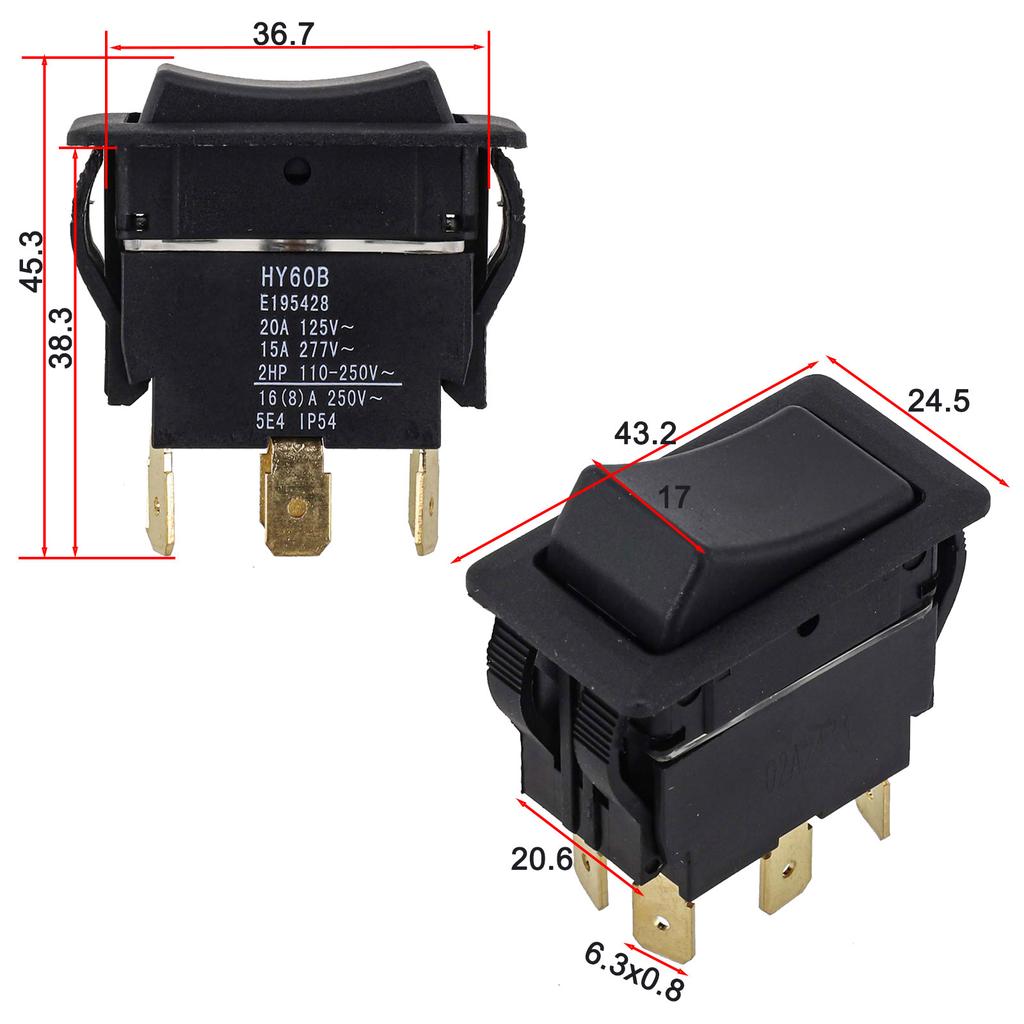 6-Terminals Switch HY60B Switch 15A At 250VAC 20A At 125VAC IP54 Protection For Demanding Applications For Household Appliances