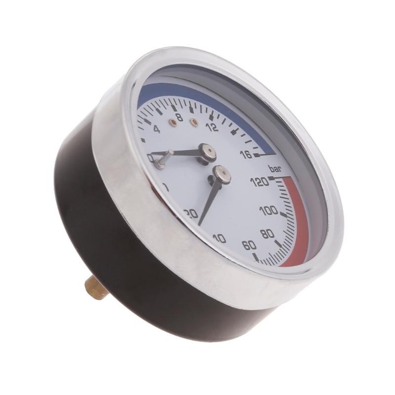 0-16Bar 0-120℃ Pressure Gauges Steel  1/4inch 2.4in Pressure Gauges Thermomanometer