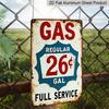 2D Flat 1pc Vintage Gas Station Aluminum Sign GAS REGULAR 26 GAL FULL SERVICE - Distressed Retro Wall Art for Garage, for Man Cave, Diner