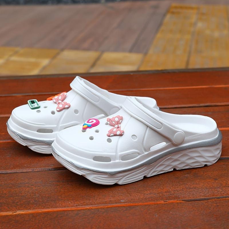 Women's Thick-Soled Height-Increasing Clogs with DIY Flower Bow Accessories, Non-Slip Wear-Resistant Lightweight Garden Shoes, Women Shoes