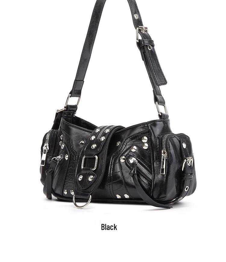 Spicy Girl Leather Motorcycle Crossbody Bag with Rivets - 2025 Fashion
