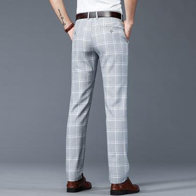 Summer New Imitation Linen Checkered Men'S Casual Pants, Elastic Loose Straight Leg Pants, Business Western Pants, Trendy Men'S Pants