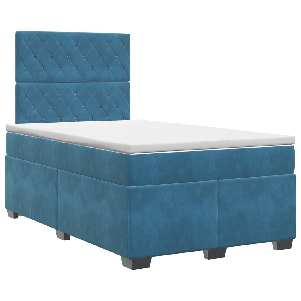 Box Spring Bed with Mattress and Headboard Blue 120 X 190 Cm Velvet