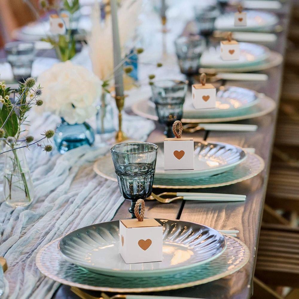 10pcs White & Brown Heart Wedding Favor Box Mini Gift Packaging Boxes  Baby Shower