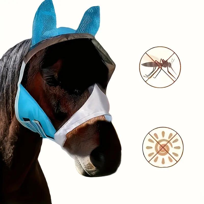 Breathable Mesh Horse Fly Mask with Ears - Mosquito-Proof and Comfortable.