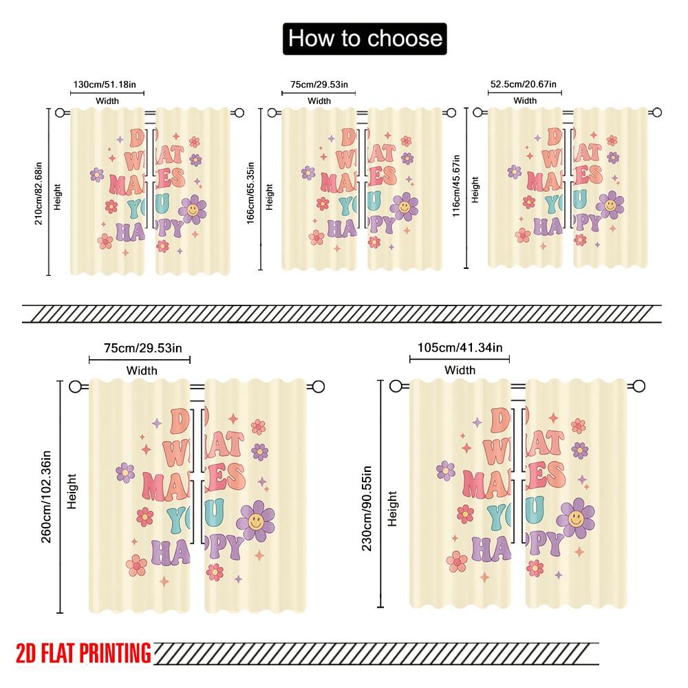 2pcs 2D flat printing Curtain Do What Makes You Happy 100% Polyester Without Electricity Party Decorations Perfect for Holiday