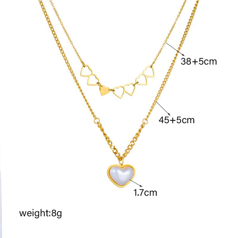 Fashion Creative Two Layer Layering Hollow Double Heart Pendant Chain Pearl Heart Necklace