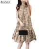 ZANZEA Women Casual Floral Print Sleeveless Dress