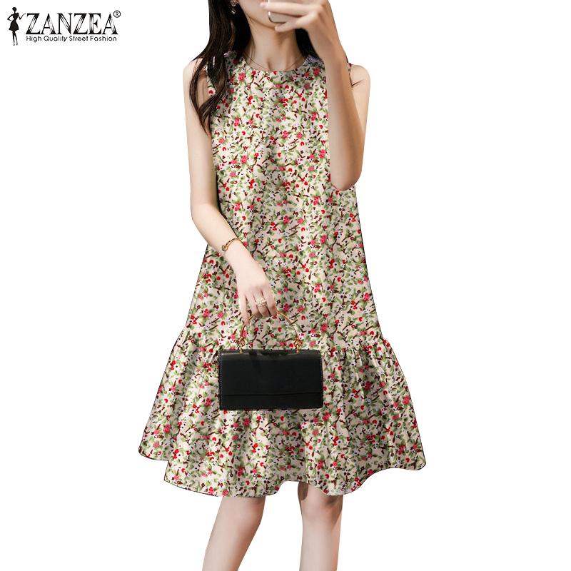 ZANZEA Women Casual Floral Print Sleeveless Dress